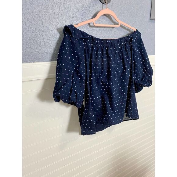 1 State Poetic Punch Blue & White  Off The Shoulder Blouse Size Large NWT - Picture 6 of 9